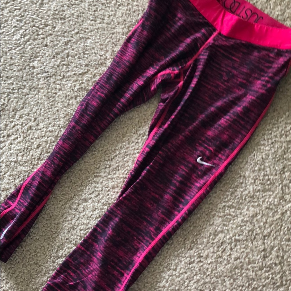 Pink and black nike crops